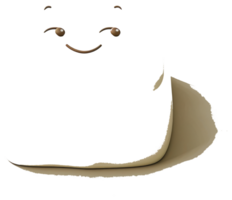 A smiling paper roll face with expressive eyes winking subtly png