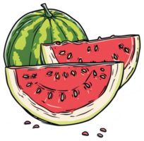 A whole watermelon and several slices of refreshing fruit are displayed png