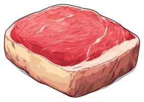 A rectangular slab of raw red meat with fat and juices png
