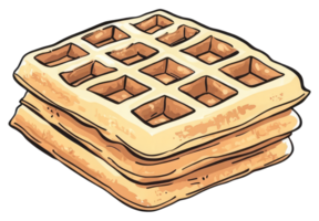 A stack of golden crispy waffles in a simple illustration png