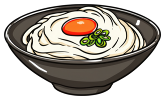 A Bowl of Noodles Topped With Egg and Green Onion png
