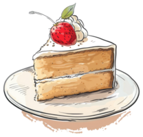 A Single Slice Of Cake Decorated With Whipped Cream And A Strawberry png