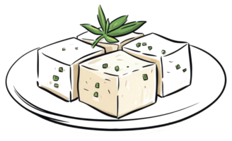 A plate displaying four square blocks of food with garnish png