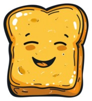 A cheerful cartoon slice of toasted bread with a happy face png