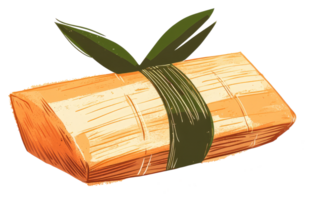 An illustrated representation of wrapped food tied with leaves png