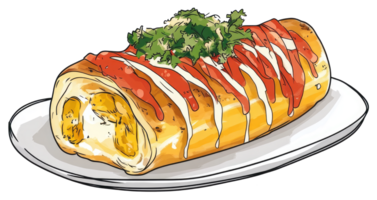 A Colorful Rolled Food Item Served on a White Plate png