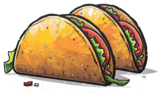 Three Delicious Tacos Presented in a Vivid and Artistic Illustration png