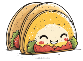 A smiling cartoon taco character with fresh ingredients inside png