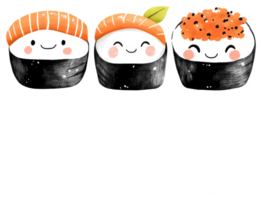 Three smiling sushi characters with cute and friendly features png