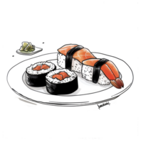 Various pieces of sushi and pickled ginger on a plate png