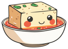 A Cute Smiling Block of Tofu in a Bowl of Soup png