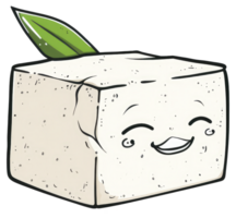 A happy tofu block smiling with a green leaf on top png