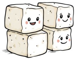 Smiling cubes of food arranged as a friendly cartoon stack png