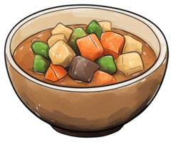 A bowl of stew with different colorful vegetable pieces png