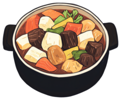 A delicious and hearty stew containing vegetables and chunks of meat png