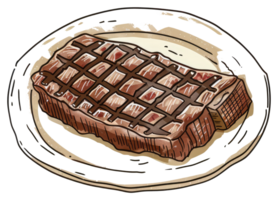 A delicious cooked steak on a white circular dinner plate png
