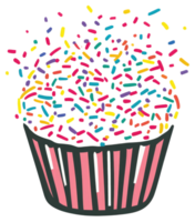 A colorful cupcake with sprinkles and a striped paper wrapper png