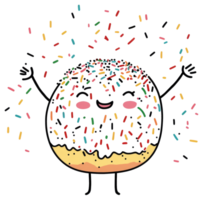 A joyful cartoon donut character covered with colorful sprinkles png
