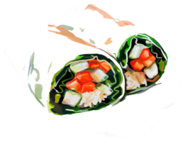 A colorful illustration of a cut open spring roll dish png