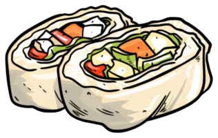 Two fresh spring rolls filled with colorful vegetables and ingredients png