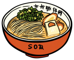 A delicious illustrated bowl of ramen noodles with various toppings png