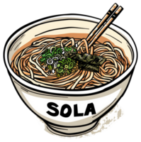 A colorful illustration of a bowl of Japanese noodle soup png