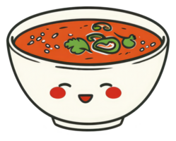 An adorable bowl of soup with a cheerful and friendly expression png
