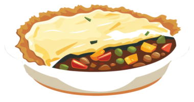 A cooked casserole filled with vegetables and topped with crust png