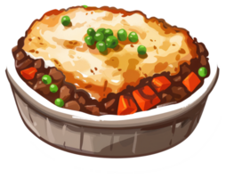 Delicious shepherd pie with vegetables in a white dish png