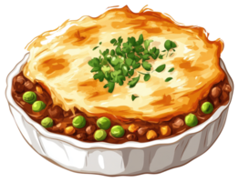 Appetizing and delicious casserole dish with vegetables and a crust png