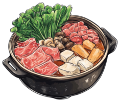 A hearty illustration depicting a pot of delicious Asian cuisine png