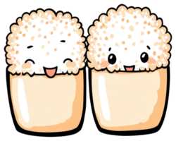 Two animated sushi characters with happy smiling faces looking adorable png