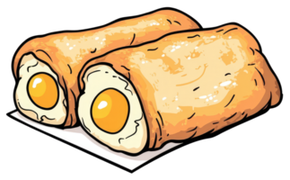 Two cooked food rolls with visible sunny side up eggs png