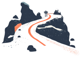 A scenic illustration depicts a mountain path leading to a structure png