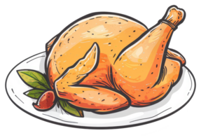 A Roasted Chicken Served on a White Plate with Greenery png