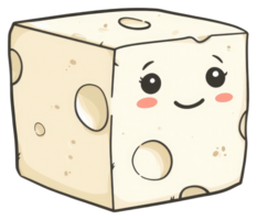 A smiling cartoon cheese block with holes and rosy cheeks png