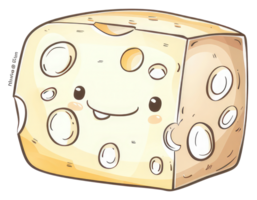 A cartoon illustration of a smiling friendly block of cheese png