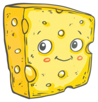 A smiling cheese block cartoon character with expressive features png