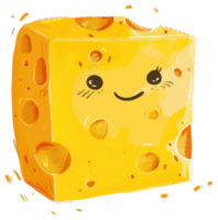 A cute smiling block of yellow cheese with friendly features png