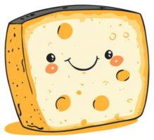 A happy smiling cartoon image showing a slice of cheese png