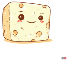 A smiling and cheerful cartoon block of swiss cheese is shown png