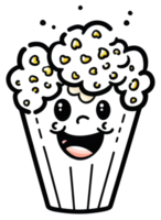 Smiling Popcorn Character Contained Inside a Festive Paper Container png