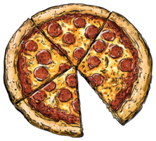 A sliced pepperoni pizza with cheese and crust illustration png