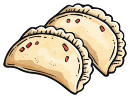 Two cooked dumplings presented in a simple illustrated cartoon design png