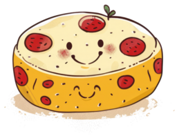 A happy cartoon pizza slice with pepperoni toppings smiling png