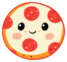 A cheerful cartoon pizza with pepperoni toppings and a smiley face png