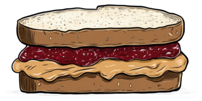 A delicious peanut butter and jelly sandwich displayed on a white background png