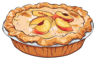 A delicious and colorful pie topped with fresh juicy peach slices png