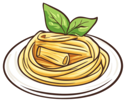A plate of cooked pasta adorned with fresh green basil leaves png