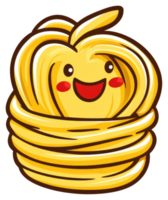 Smiling cartoon pasta character coiled in many circular shapes png